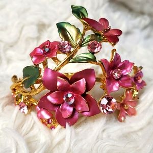 Floral butterfly hinged cuff bracelet